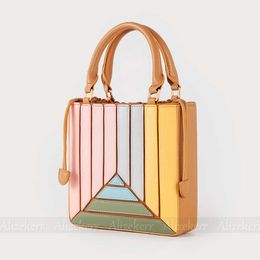 Totes Colour Blocking Fashion Handbags for Women New Elegant Korean Large Capacity Square Striped Shoulder Bag Casual High Quality 240521