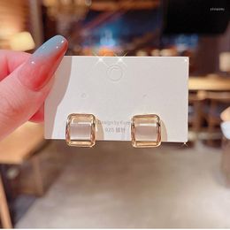 Stud Earrings Geometric Opal Stone Golden Simple 925 Silver Needle Party Wedding Woman Korean Fashion Jewellery 2023