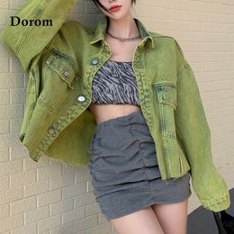 Women's Jackets Fashion Green Denim Jacket Harajuku Long Sleeve Vintage Casual Jacket Female Tops Spring Autumn Street Loose Hip Hop Jeans Coat 230515