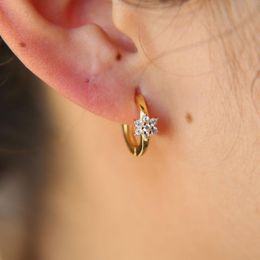 Hoop Earrings & Huggie Sterling Silver Small Cz Stud Minimalist Flower Earring Cute Jewellery Delicate Girl Women Ear Tiny Circle HoopsHoop