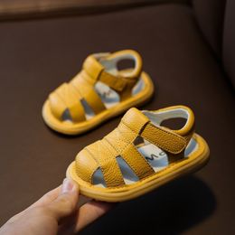 Sandals Boys Summer Sandals Infant Anti-collision Toddler Shoes Baby Girls Soft Bottom Genuine Leather Kids Children Beach Sandals 230515