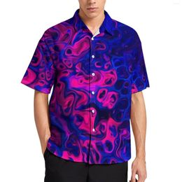 Men's Casual Shirts Colorful Liquid Loose Shirt Men Beach Abstract Marble Design Hawaii Graphic Short Sleeve Vintage Oversized Blouses