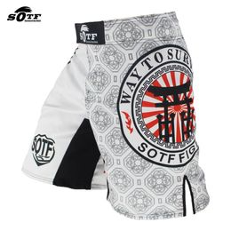 SOTF White Japanese Style Print Ferocious Roar Battle Fitness Shorts mma fight shorts Tiger Muay Thai boxing clothing pretorian259B