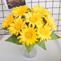 Decorative Flowers 35cm Sunflower Artificial Flower Green Plant Room Decoration Bouquet Wedding Party Desktop Arrangement DIY Fake