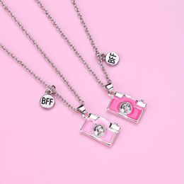 Chains Luoluo&baby 2Pcs/set Rhinestone Cartoon Camera Drop Oil Matching Friend Necklace For Kids Girls Fashion Friendship Gifts