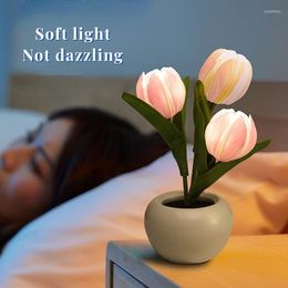 Night Lights LED Tulip Table Lamp Bedside Light Simulation Flower Romantic Atmosphere Desklamp Birthday Christmas Gift Home Decor
