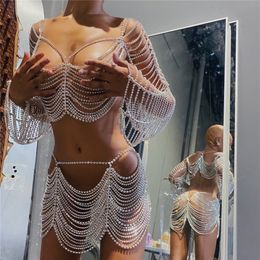 Waist Chain Belts Luxury Body Chain Sexy Women's Hollow Top Chest Arm Chain and Suede Set Queen Two Piece Holiday Set 230512