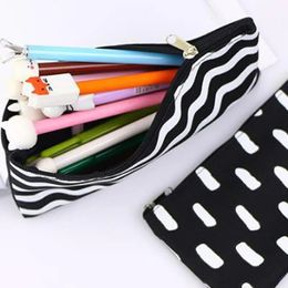 wholesale Black Striped Pencil Bag Pocket Cosmetic Pencils Pens Holder Storage Case Bags Office School Supplier