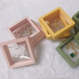 Jewellery Boxes 10pcs Jewellery Storage Box 7cm 9cm 11cm Pink Yellow Green Colourful Square 3D Plastic Membrane Transparent Case Gift Packaging 230512