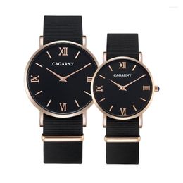 Wristwatches Cagarny Fashion Watch Women Rose Gold Men's Quartz Watches Men Casual For Lovers Unisex Nylon Strap Reloje Mujer