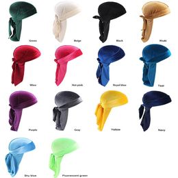 2020 Velvet sweat-absorbent headscarf Men'S Satin Durags Bandana Turban Wigs Men Silky Durag Headwear Headband Pirate Hat Hai278E