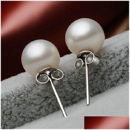 Stud Sier Plated Prevent Allergy Fashion Earrings For Women Design Trendy Pearl White Ball Small Round Jewellery Gift Drop Deli Dhgarden Dhzr7