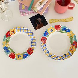 Plates Cute Ceramic Plate Set Birthday Wedding Vintage Dessert Flowers Sets Salad Aesthetic Trinket Dish Louca Tableware OA50PS