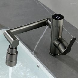 Bathroom Sink Faucets 304 Stainless Steel Gun Grey Temperature Display Wash Basin Faucet And Cold Swivel Folding Tap