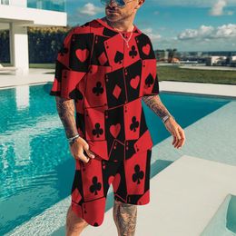 Mens Tracksuits Summer Black and Red 2PK Sportswear Spades Oversize Dress Retro Beach Style 3D Printed Tshirt Set Shorts 230512