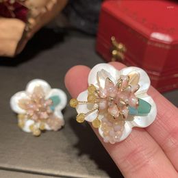 Stud Earrings For Women White Fritillaria Flower Super Fairy Elegant S925 Silver Needle Pink Accessories Party Gifts Fine Jewellery