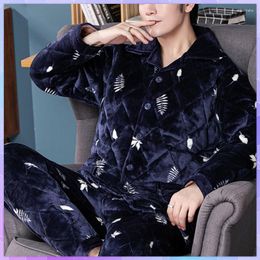 Men's Sleepwear Thick Velvet Winter Pyjamas Simple Suits Casual Male Warm Night Pijamas Set Homewear Plus Size 3XL