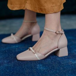 Dress Shoes COOLULU 2023 Women Ankle Strap Pumps Square Mid Heel D'orsay Ladies Casual Big Size 33-43