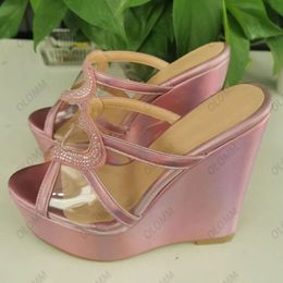 Olomm Handmade Women Platform Slingback Sandals Crystal Wedges Heels Peep Toe Beautiful Pink Cosplay Shoes US Plus Size 5-20