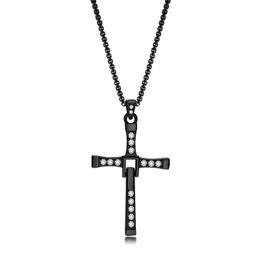 Crucifix Pendant Necklace Full Zircon Hip Hop Cross Jewelry For Mens Boys Women Bling 3mm 24inch Rolo Chain Black / Golen As Gifts for Your Friends n313