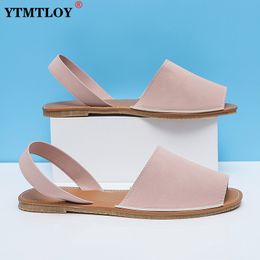 Sandals Summer Sandals Women Plus Size Flats Female Casual Peep Toe Shoes Faux Suede Slip On Elastic Band Leisure Solid Footwear 230515
