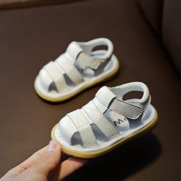 Sandals Summer Baby Boys Sandals Infant Anti-collision Girls Toddler Shoes Soft Bottom Leather Kids Children Beach Sandals 230515