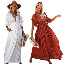 Cover-up Bikini Covers Sexy Long White Bikini Cover Ups Casual Summer Beach Dress Plus Size Elegant Women Cover Up Swimwear