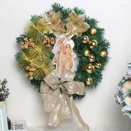 Decorative Flowers Handcrafted Christmas Wreath Jesus Door Hanging Decorations Scene With Golden Bows Bells Balls Branche