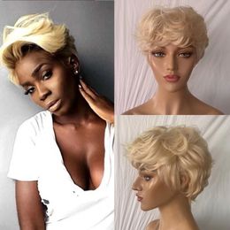 Blonde Pixie Wig 613 Human Hair Virgin Brazilian Short Bob Lace Frontal Wigs 13x6 with Baby Hair 150% Density