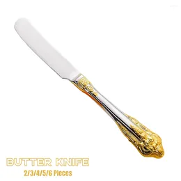 Flatware Sets 2/3/4/5/6 PCS Gorgeous 6.8" Butter Knife Spreader Stainless Steel Cheese Gold Accent Spreading For Pastry Jam