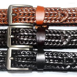 Belts 4CM Men's Belt Braided Hand-woven Leather Pin Buckle Men Mens Luxury Fashion Adjustable