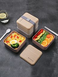 Bento Boxes Square Lunch Box Grid 2 Layers Fresh Bowl Microwave Insulation Tableware Student Boxes With Lid Spoon Chopstick bento Container 230515