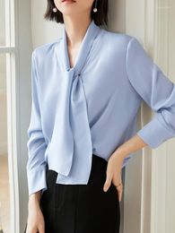 Women's Blouses 2023 Spring Summer Chiffon Blue Commuter Shirt Elegant Social Women's Simple Exquisite Ladies Office Long Sleeve