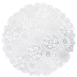 Table Mats Placemats Set Of 6 For Dining Metallic Hollow Out Blooming Rose Place Banquet Wedding Accent(Silver)