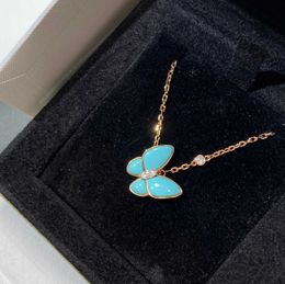 2023 Luxury quality V gold material butterfly shape pendant necklace with diamond and blue Colour design have box stamp PS5091