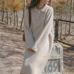 Casual Dresses Winter Sweet Knitted Dress Women Solid Loose Basic Sweater Female Korean Designer Warm Knitwear Midi 2023