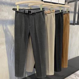 Men's Pants Winter Men Thick Woollen Cloth Suit Pants Casual Straight Drape Korean Fashion Business Trousers Male Clothing No Belt 230515