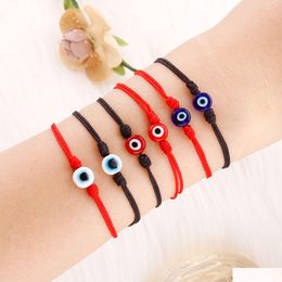 Charm Bracelets Pinky Promise Evil Blue Eye Woven Paper Card Bracelet Women Adjustable Lucky Red String Femme New Fashion Je Dhgarden Dhptd