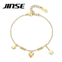 Link Bracelets Chain JINSE Romantic 316L Stainless Steel Moon Star Charms Gold Bracelet For Women Fashion Jewellery Heart Ankelets Love Gift