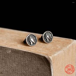 Stud Earrings YIZIZAI Sterling Silver Gothic Punk Mini Pray Sign Ear Studs Classic Unisex Style Earring Jewellery Gift