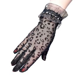 4Pair Women's Fashionable Leopard Print Breathable Mesh Gloves For Driving Sun Sunscreen Gloves