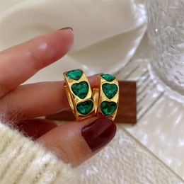 Stud Earrings Vintage For Women Emerald Green Zircon Inlaid Heart Shape Fine Jewellery Party Gift Accessories