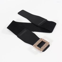 Belts Rhinestone Square Buckle Elastic Belt Glitters With Diamond Wide Waistband Luxury Designer For Women SCM0058