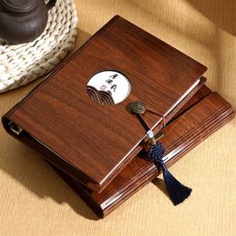 Notepads Chinese Vintage Style Agenda Journal Book A5 Loose-Leaf Notepad Wooden Cover Pretty Binder Notebook Stationery With The Rings 230515