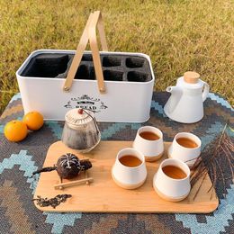 Water Bottles SENSEMAKE Chinese Tea Pot Cup Set With Tray Infuser - Travel Ceramic Porcelain Teapot Portable All In One Gift Box