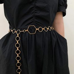 Belts Fashion Women's Geometric Metal Hexagon Shaped Gold Sliver Female Lady Waist Chain Summer Dress Adjustable Belt 211