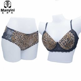 Bikini Air Bra & Panties Women New Sexy Low Waisted ThongHot Sell Girl Wireless Seamless Wholesale Wire Free Push Up Leopard Lace Panty Set