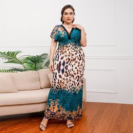 Casual Dresses Dress Women's Summer Leopard Print Short Sleeve V-neck Long Sexy Loose Vestidos Formal Occasion