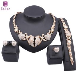 Fashion Women Bridal Costume Choker Statement Crystal Heart Necklaces Earring Bracelet Ring Collar Boho Party Jewellery Sets