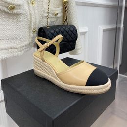 Scarpe Taglia 35-41 Sandali in vera pelle da donna Zeppe Espadrillas Tacchi alti Piattaforma piatta Designer estivo Zapatillas Mujer 980